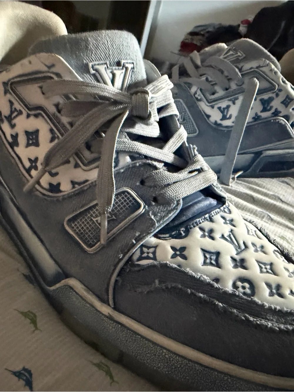 Louis Vuitton White and Blue Monogram Low-Top Sneaker